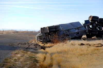 over turned semi tractor